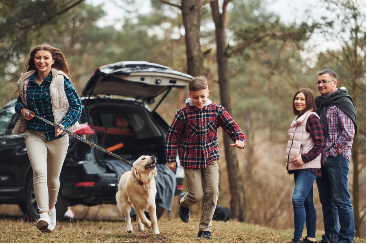 A group of people walking a dog, Summer Travel Tips